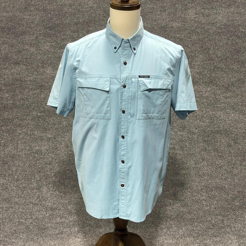 Field & Stream Shirt Mens XL Blue Short Sleeve Fishing Button Front Outdoor